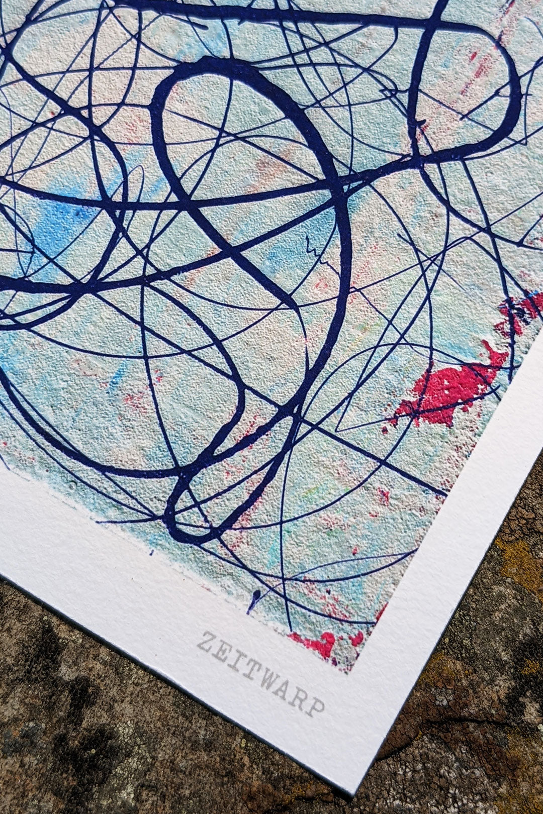 Close up detail photo of a silver and purple abstract giclée print