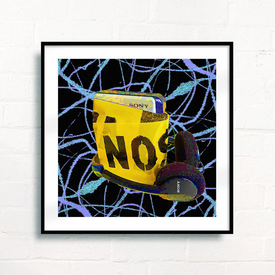 Framed Art Giclee Print of a Sony Walkman hanging on a white wall