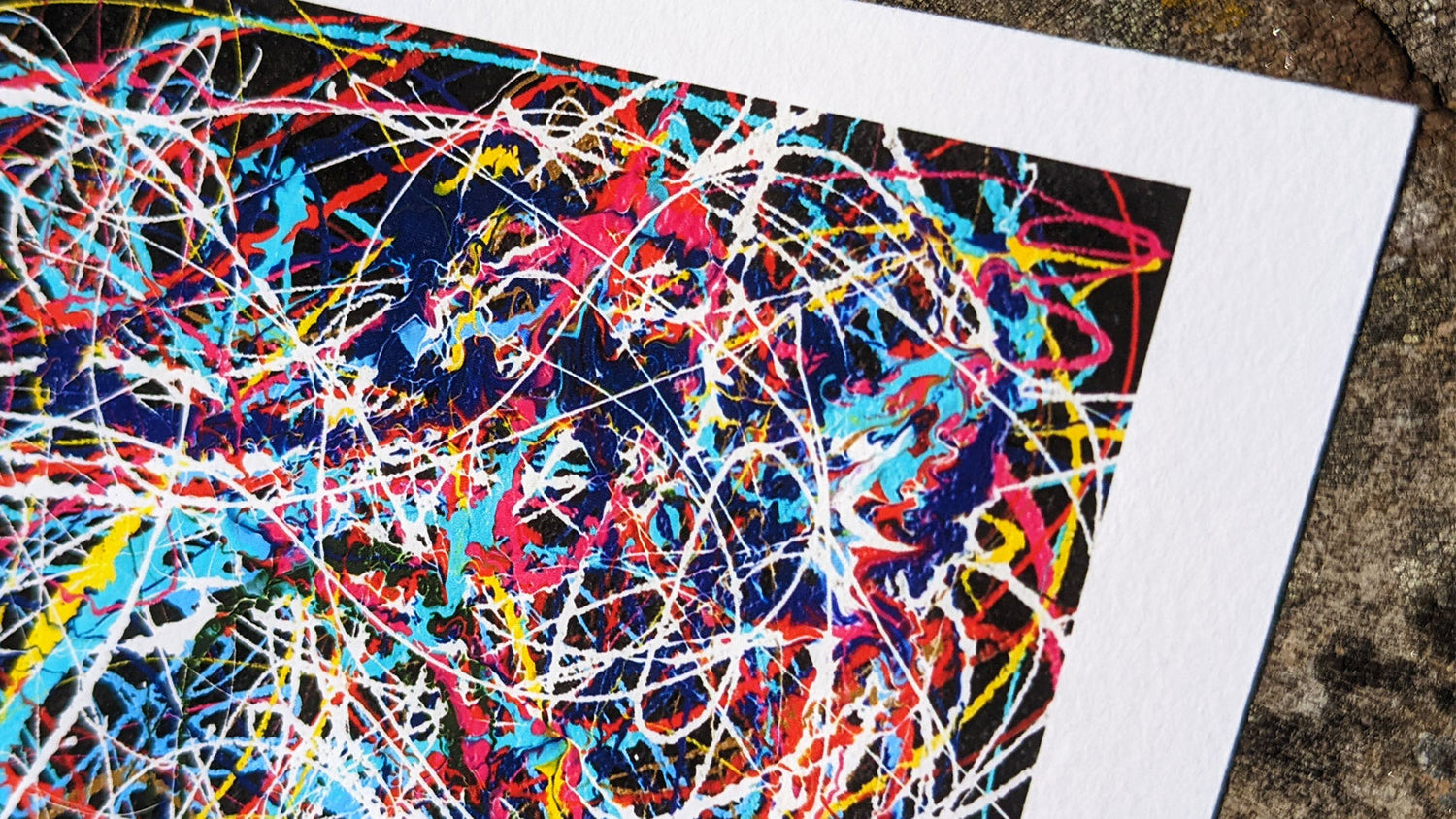 Close up detail of a music art giclée print, multicoloured abstract pattern