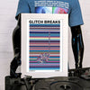 Framed music art print held by a mannequin DJ on a set of vintage DJ decks