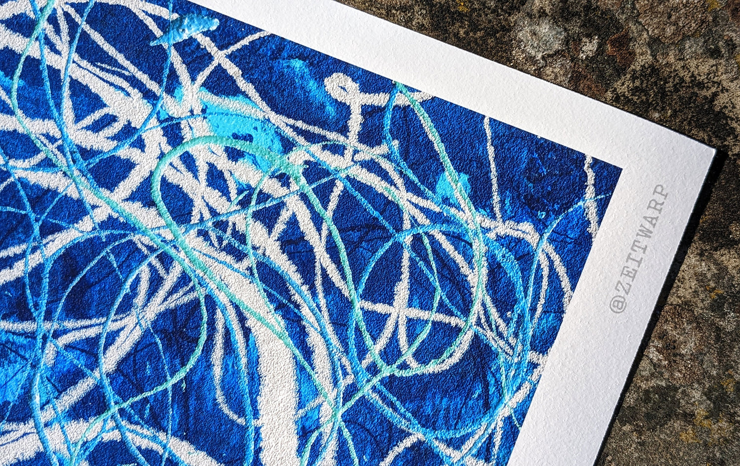 Close up detail music art painting, blue and silver, fine art giclée print