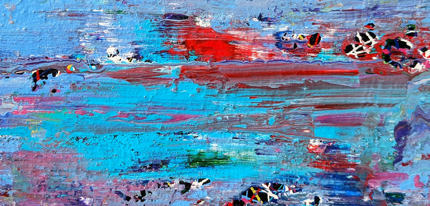 Close up detail of the multicoloured surface of the Music Art painting 'D Minor IV'