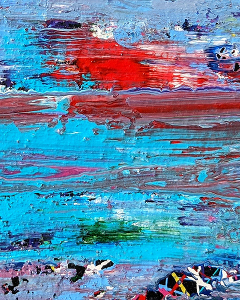 Close up detail of the multicoloured surface of the Music Art painting 'D Minor IV' by Zeitwarp