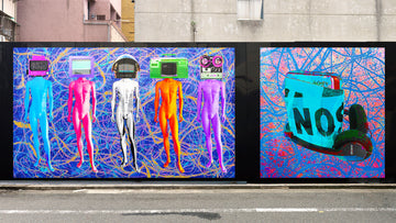 Street art billboards with digital artwork stills printed on them