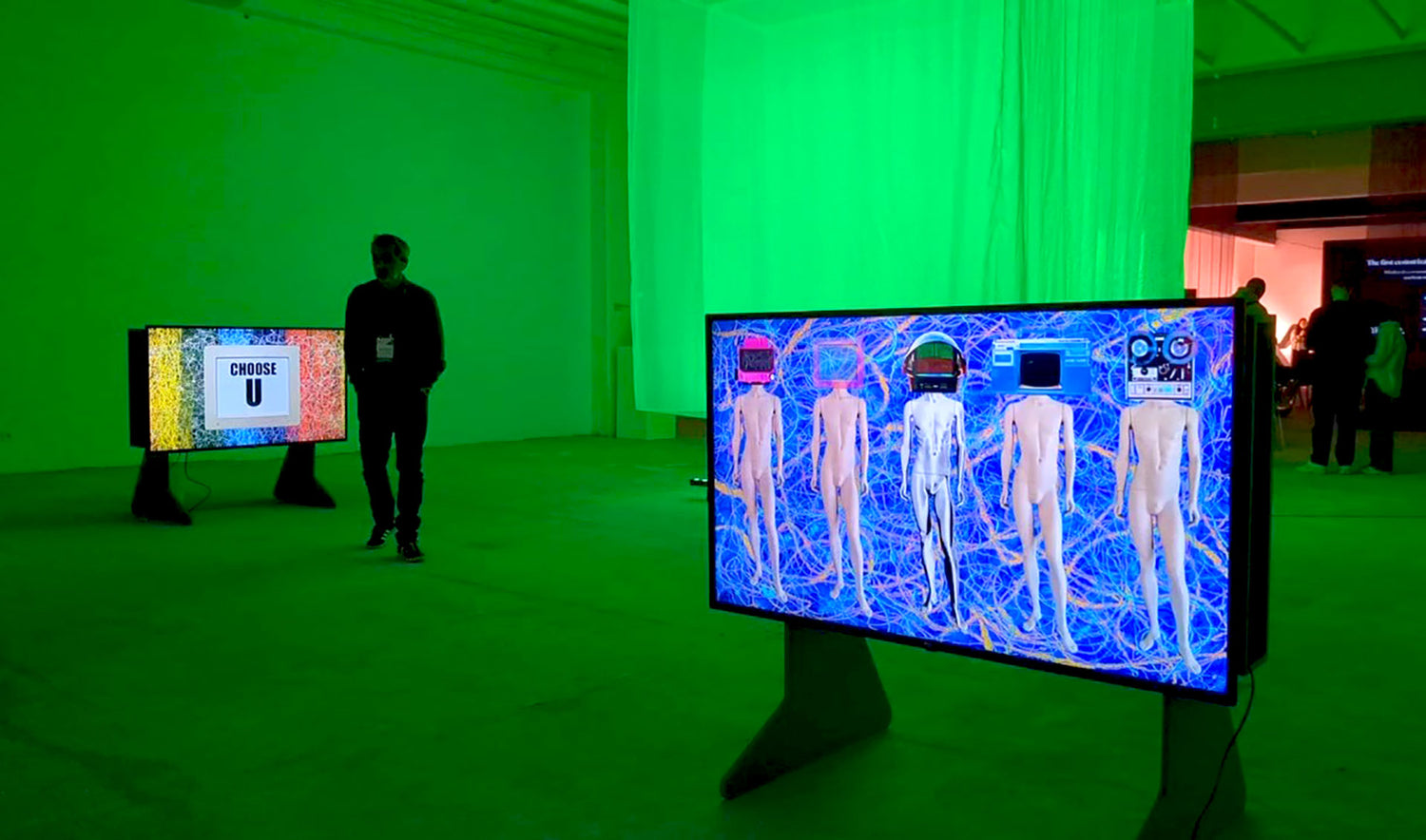 Digital Art exhibition gallery in Lisbon with two screens showing videos