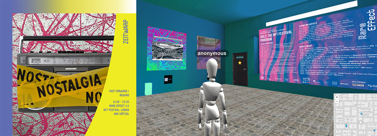 Virtual CryptoArt Exhibition, Rare Effect 2, Lisbon, Cryptovoxels, 2021, Zeitwarp